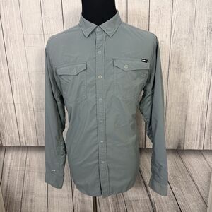 NRS Guide Men's XL Gray Snap Button Boat Fishing Long Sleeve Shirt *FLAW*